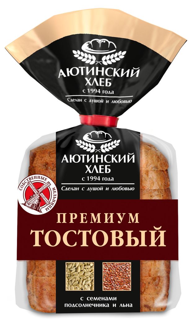 

Хлеб тостовый Аютинский хлеб Премиум с семенами подсолнечника и льна пшенично-ржаной нарезанный 330 г