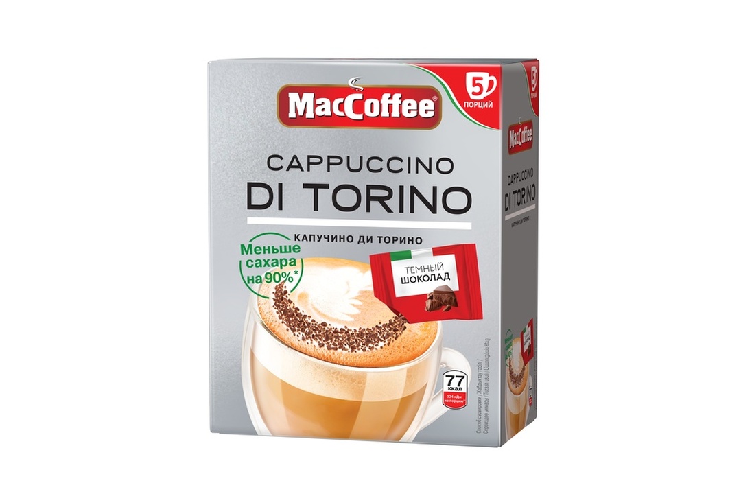

Напиток кофейный MacCoffee Cappuccino Di Torino меньше сахара на 90% 5 штук, 83 г