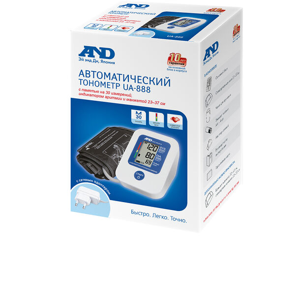 Тонометр AND UA-888 автоматический с адаптером и манжетой 23-37 см