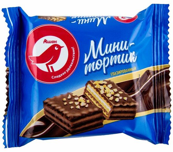 Мини-тортик Ашан Красная птица вафельный глазированный