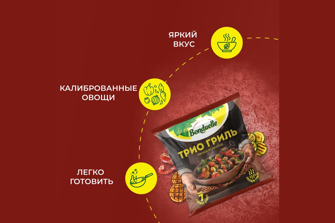 

Овощи Бондюэль Трио гриль, смесь замороженная, 400 г