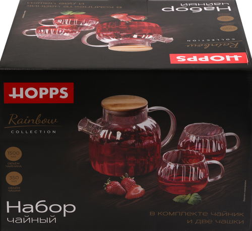 

Набор чайный Hopps Rainbow 3 предмета: чайник 1.5 л, 2 кружки 350 мл, стекло