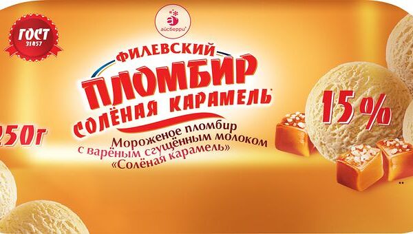 Мороженое Филевский Айсберри пломбир Соленая карамель с вареным сгущенным молоком 15% 250 г