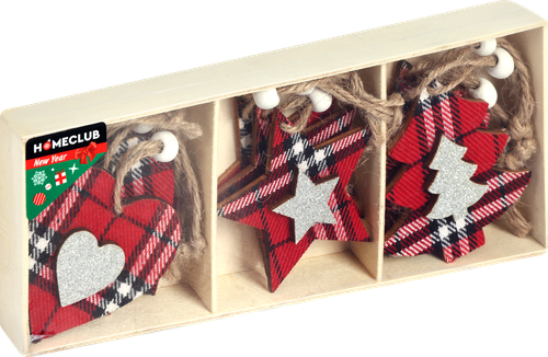 

Набор украшений Homeclub 7.5 см дерево красный: елочка, звезда, сердце