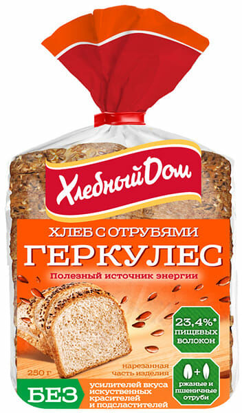 Хлеб с отрубями в нарезке Геркулес 250г