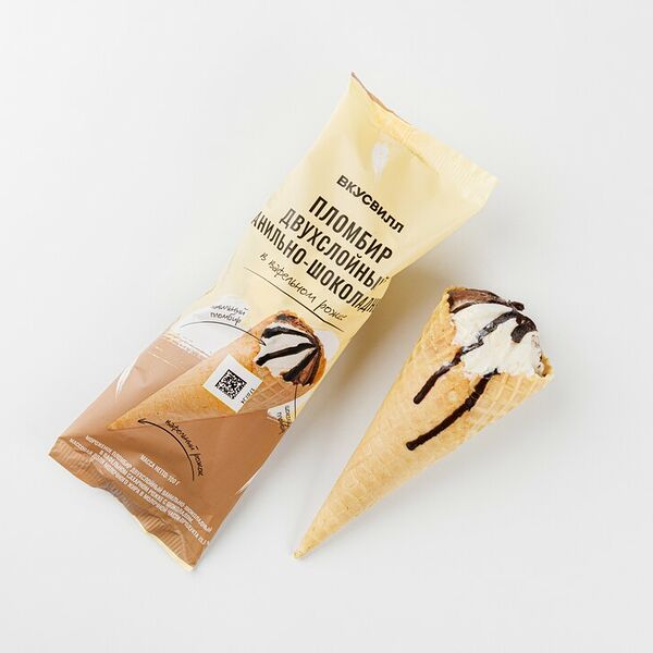 Пломбир двухслойный ванильно-шоколадный в рожке (Продукт замороженный)
