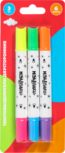 

Набор текстовыделителей КРОК&ДИЛЛИ двусторонние, 6 цветов, 3шт