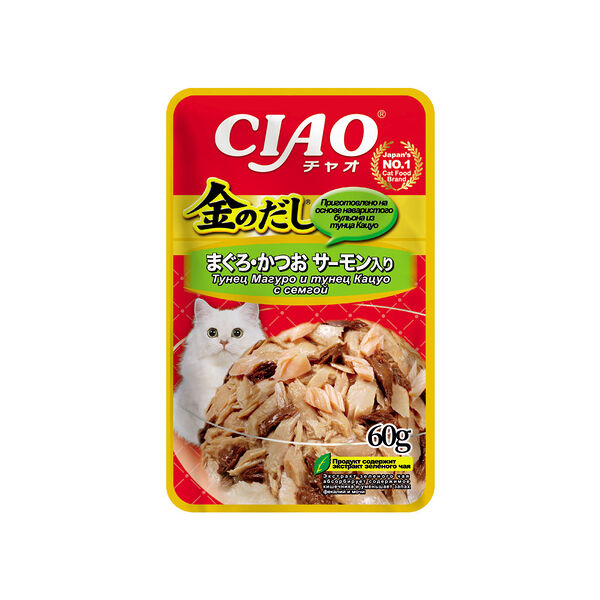 Влажный корм для кошек Inaba Kinnodashi тунец магуро и тунец кацуо с семгой 60 г