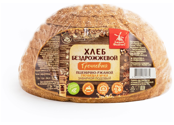 Хлеб Гречневый пшенично-ржаной Хлебное местечко бездрожжевой заварной подовый