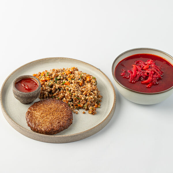 Комбо: Борщ Вегетарианский и Гречка с котлетой 