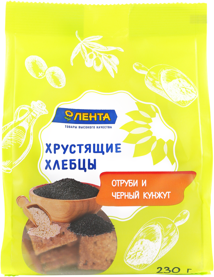 

Хлебцы хрустящие ЛЕНТА с отрубями, черным кунжутом и оливковым маслом