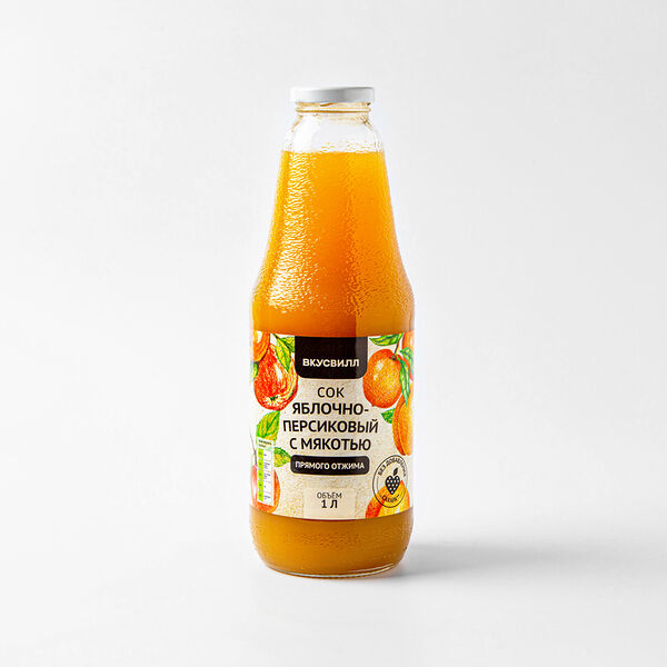 Сок яблочно- персиковый с мякотью прямого отжима, 1 л