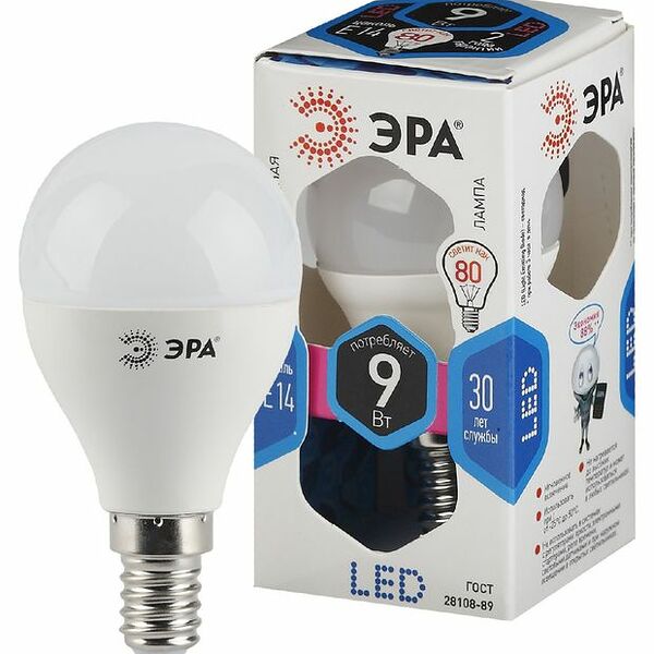 Лампа светодиодная Эра LED P45-9W-840-E14 Холодный белый
