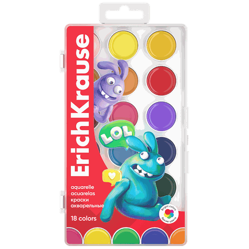 Краски акварельные ErichKrause Jolly Friends, 18 цветов