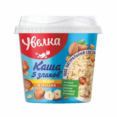 Увелка Каша овсяная 5 злаков мед/орехи пластиковый стакан.