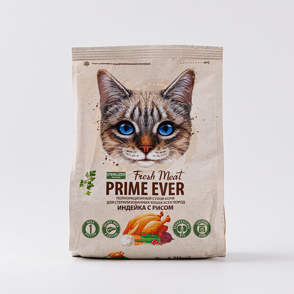 Prime Ever Fresh Meat Sterilized Adult Cat Индейка с рисом сухой корм для стерилизованных кошек, 370г