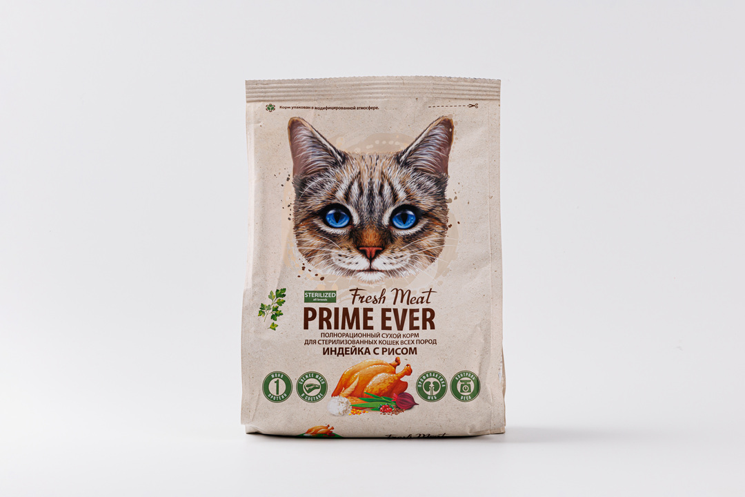 

Сухой корм для стерилизованных кошек Prime Ever Fresh Meat Sterilized Adult Cat Индейка с рисом, 370 г