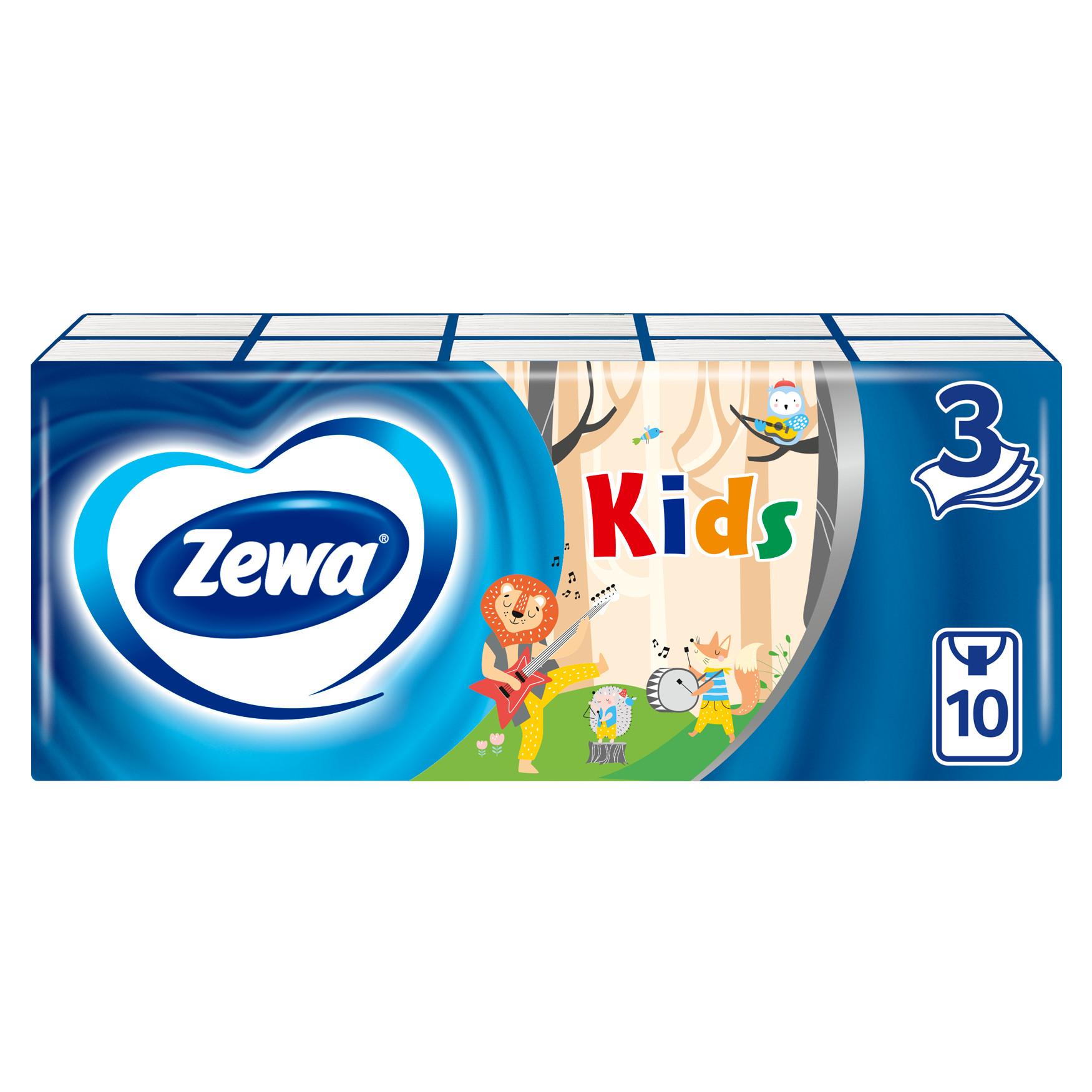 

Платочки бумажные носовые Zewa Kids детские 3 слоя 10 шт. x 10 шт.