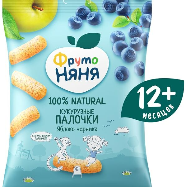 Палочки кукурузные ФрутоНяня Яблоко-Черника с 12 месяцев 20г