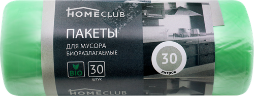 

Пакеты для мусора HOMECLUB Bio 30л зеленые, 30шт