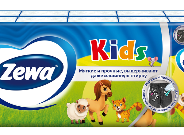Платочки бумажные детские ZEWA Kids 3-слоя, 10x10шт