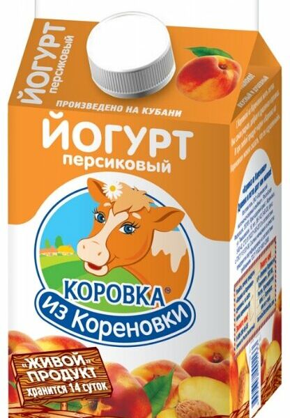 Йогурт питьевой Коровка из Кореновки персик, 2.5% 450г