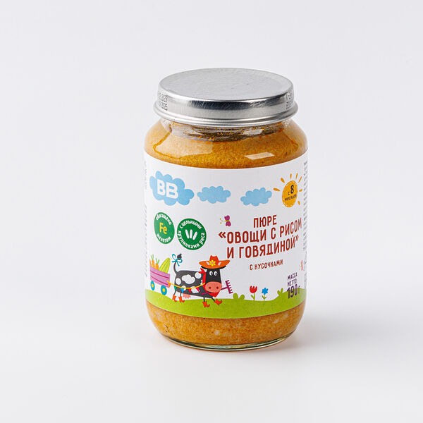 Пюре Овощи с рисом и говядиной, с кусочками 190 гр