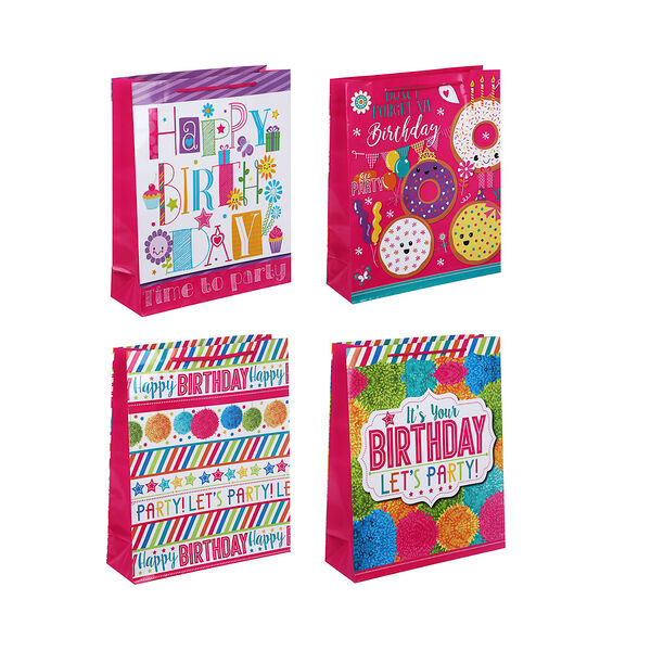 Ladecor пакет подарочный бумажный, 26x32x9 см, 4 дизайна, с днем рождения, арт 2