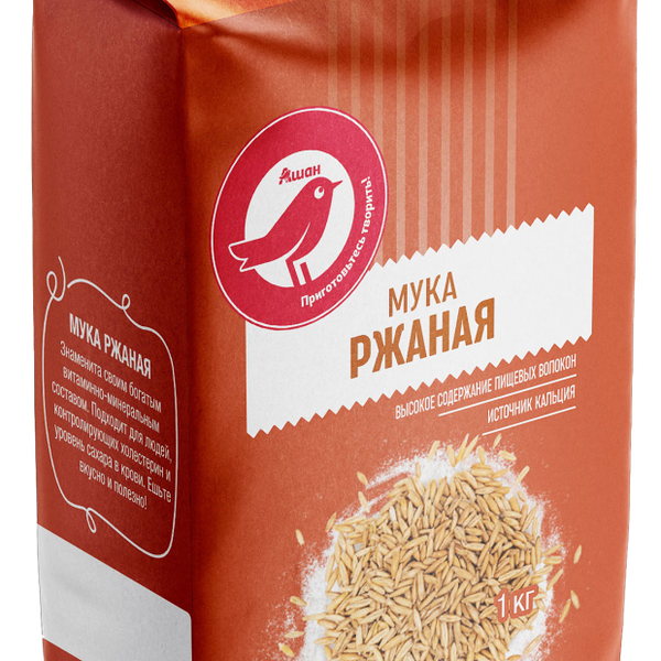 Мука АШАН Красная птица ржаная, 1 кг