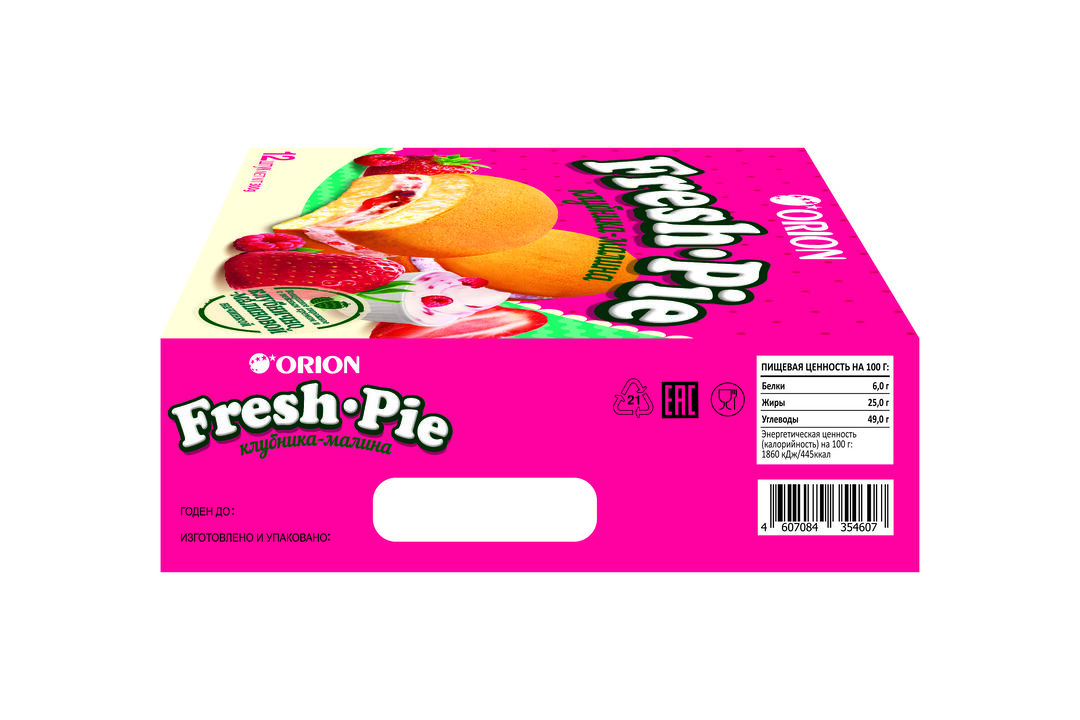 

Пирожное Orion Fresh Pie бисквитное с клубнично-малиновой начинкой 300 г