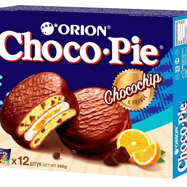 Пирожное Choco Pie Orion Chocochip & Orange, 12×30 г