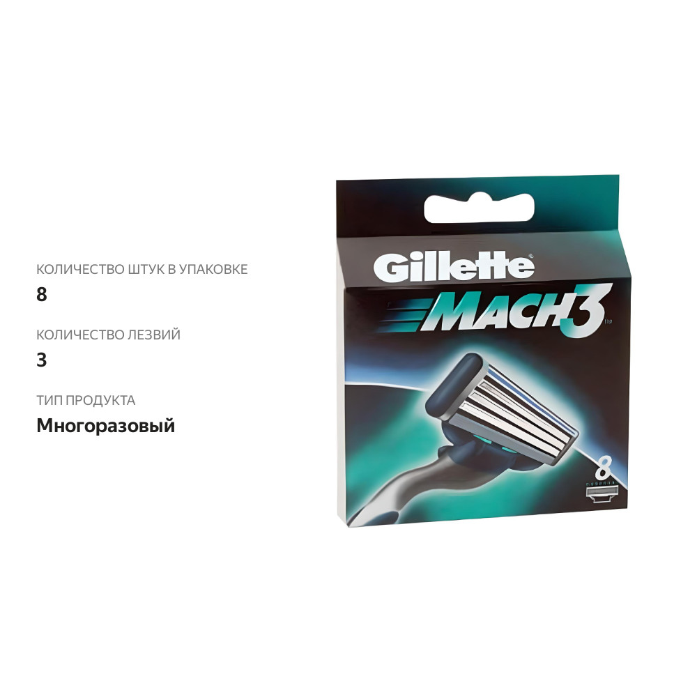 

Сменные кассеты для безопасных бритв Gillette Mach3 8 шт.