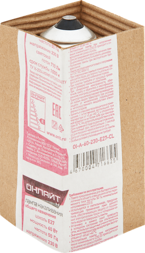 

Лампа накаливания ОНЛАЙТ 60Вт E27, прозрачная, груша