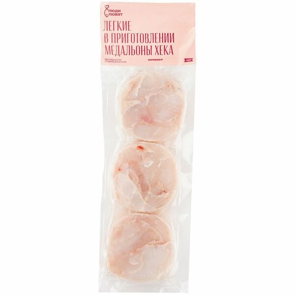 Хек Люди Любят патагонский медальон из филе-кусочков без кожи замороженный