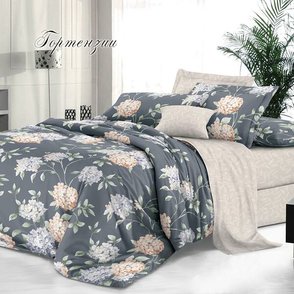 Комплект постельного белья Эльф De Luxe Гортензии, 1.5-сп, нав. 50х70 см, сатин