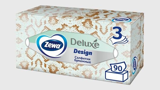 Салфетки Бумажные в коробке Zewa Deluxe Design, 3 слоя,90 шт дизайн в ассортименте