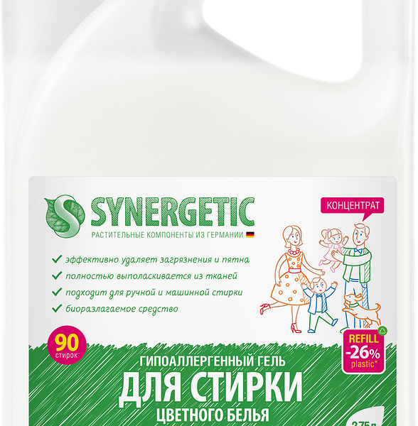 Гель для стирки цветного белья SYNERGETIC концентрированный биоразлагаемый