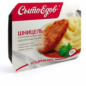 Шницель Сытоедов с картофельным пюре под красным соусом, 350г