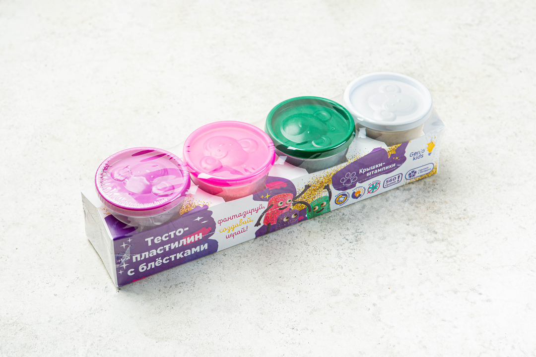 

Набор для детского творчества:Тесто-пластилин 4 цвета, с блестками