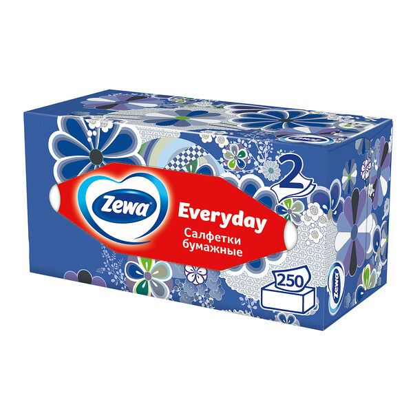 Салфетки бумажные в коробке Zewa Everyday, 2 слоя, 250 шт., дизайн в ассортименте