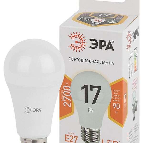 Лампа светодиодная Эра led форма груша A60-17W-827-E27