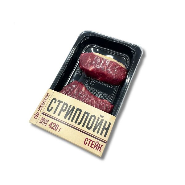 П/ф мясной нат. из говядины порц. б/к СТЕЙК СТРИПЛОЙН,вакуум 420грГродненский МК