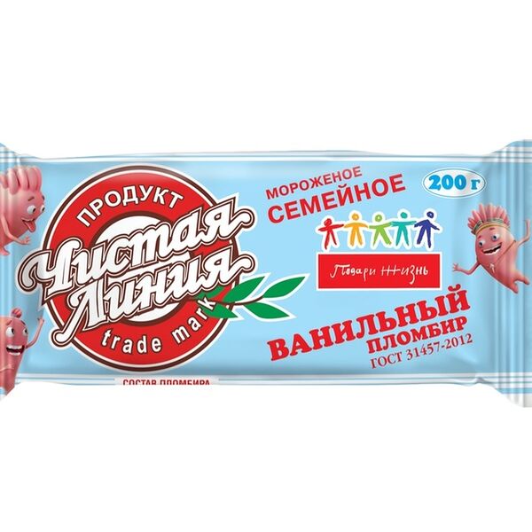 Мороженое Чистая Линия Семейное ванильный пломбир, брикет, 200г