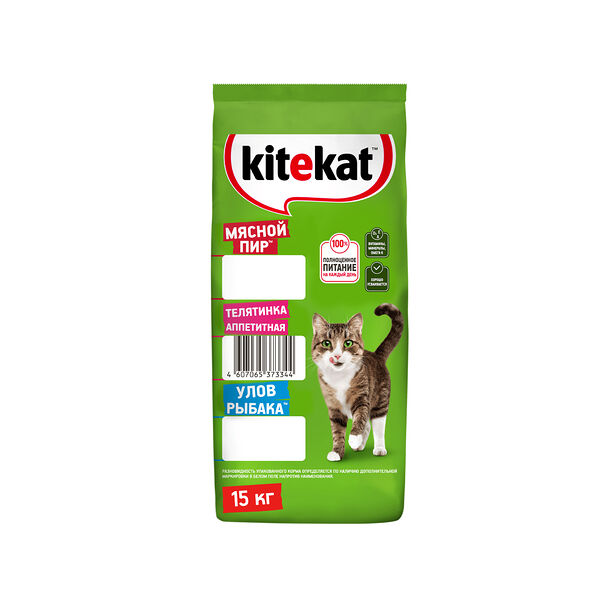 Сухой полнорационный корм KITEKAT™ для взрослых кошек «Телятинка Аппетитная», 15кг