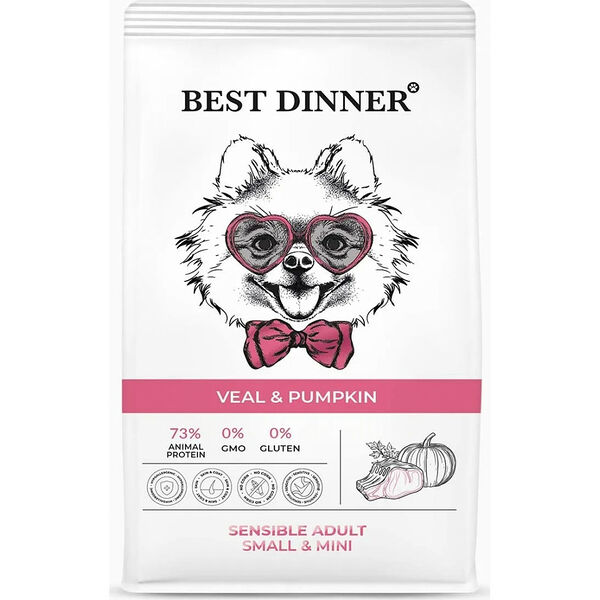Best Dinner Sensible Adult Mini сухой корм для собак мелких пород с чувствительным пищеварением Телятина и тыква