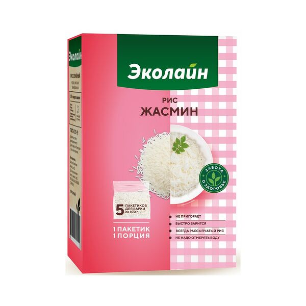 Крупа рис Жасмин ЭКОЛАЙН  new варочн пак вес 5*100г