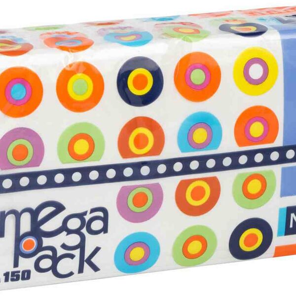 Платочки бумажные универсальные Bella двухслойные Mega Pack, 150 шт.