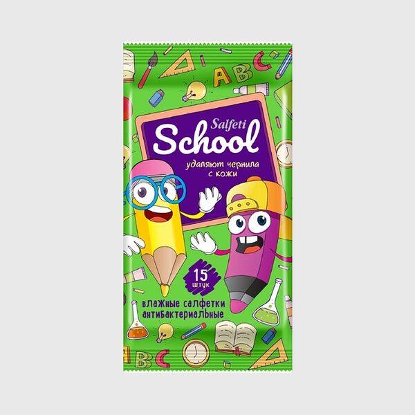 Салфетки влажные детские Salfeti для школы и творческих уроков антибактериальные 15 шт
