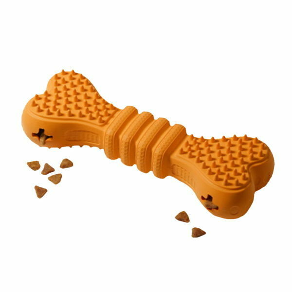 Игрушка для собак HOMEPET silver series Косточка для чистки зубов с отверстиями для лакомств 17 см, оранжевая