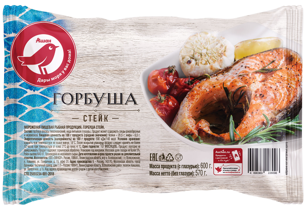 Горбуша замороженная АШАН Красная птица стейки, 600г